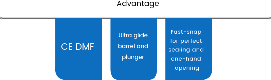 Advantage of cockroach syringe:
CE DMF
Ultra glide barrel and plunger
EO sterilization
Excellent sealing 
Self-venting barrels with “lead-in” aid for easy fill