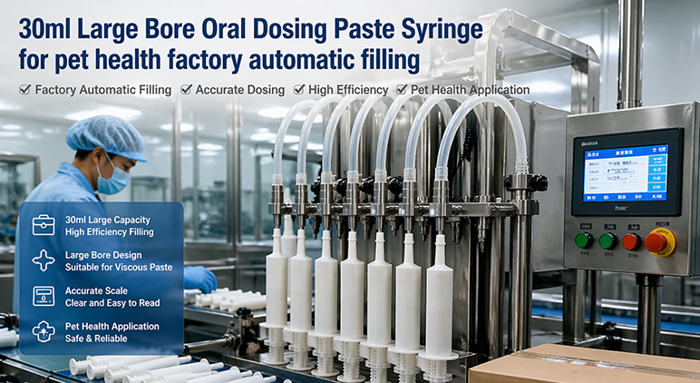 30ml Large Bore Oral Dosing Syringe for pet health factory automatic filling
